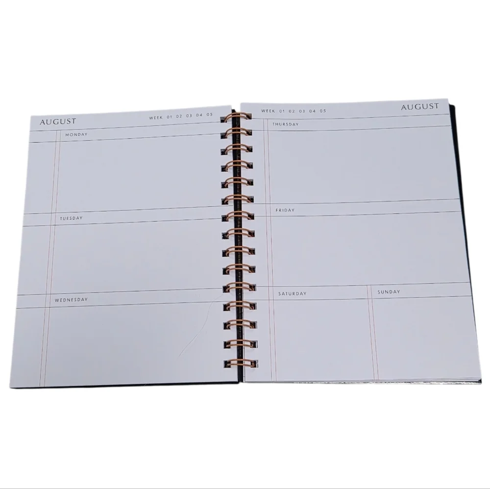 Weekly Planner Spiral Bound Undated Black Minimal Grid Notebook New Unused